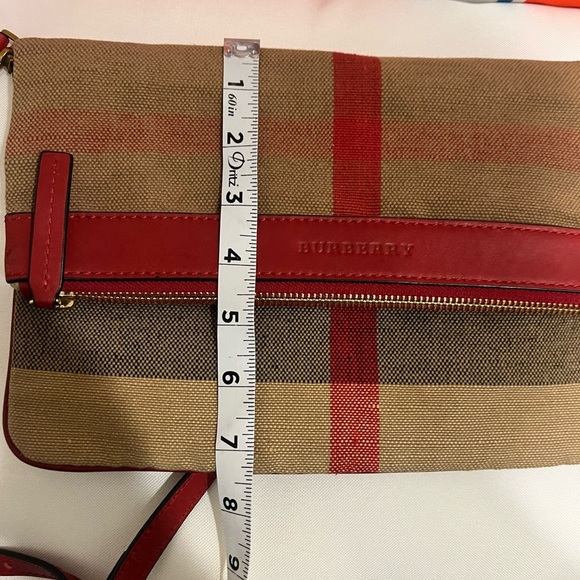Burberry Beige/Red House Check Canvas and Leather Fold Over Crossbody Bag - Picture 13 of 13